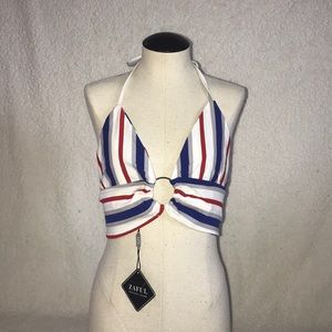 Zaful NWT Americana Striped Keyhole Crop Top